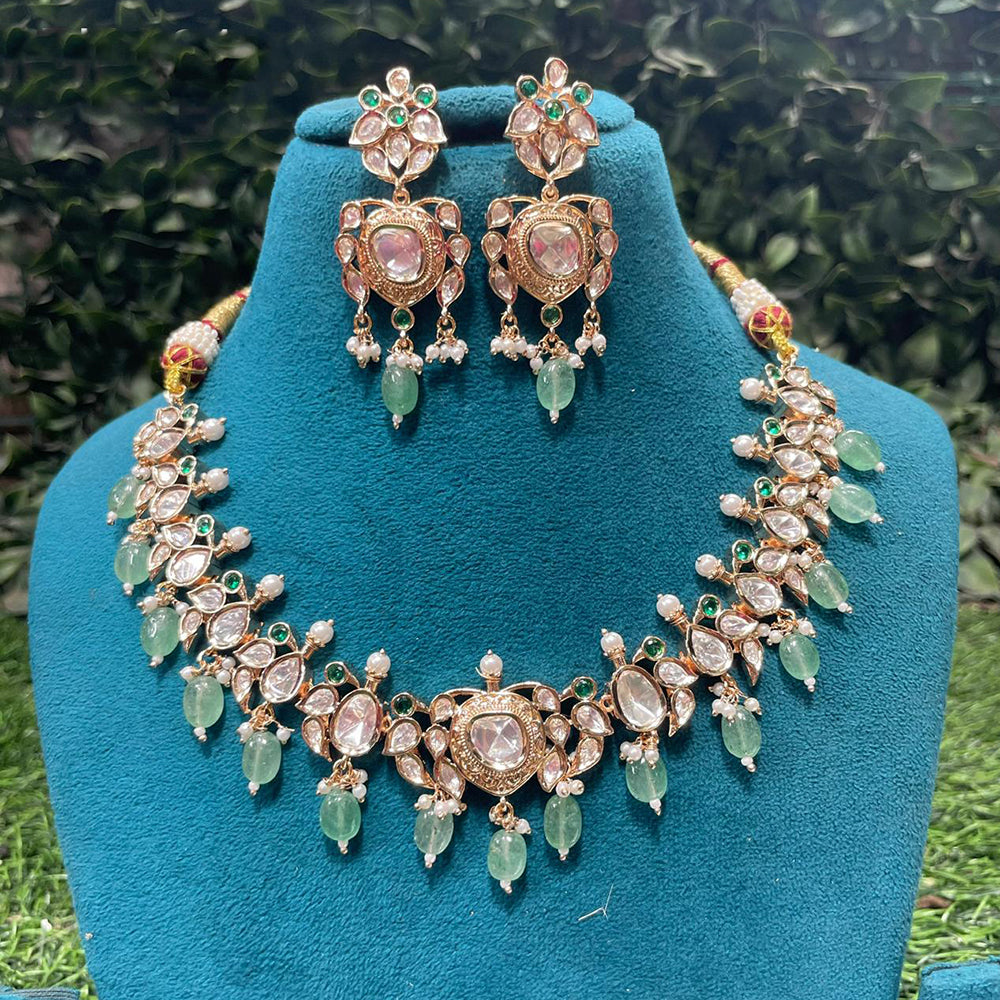 Amoliya Jewels Party Wear Polki Kundan Stone And Beads Necklace Set