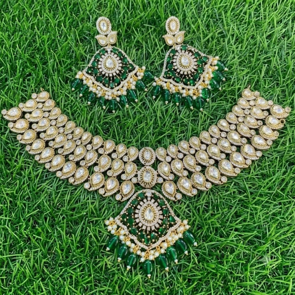 Amoliya Jewels Classic Polki Kundan Stone And Pearl Necklace Set For Women
