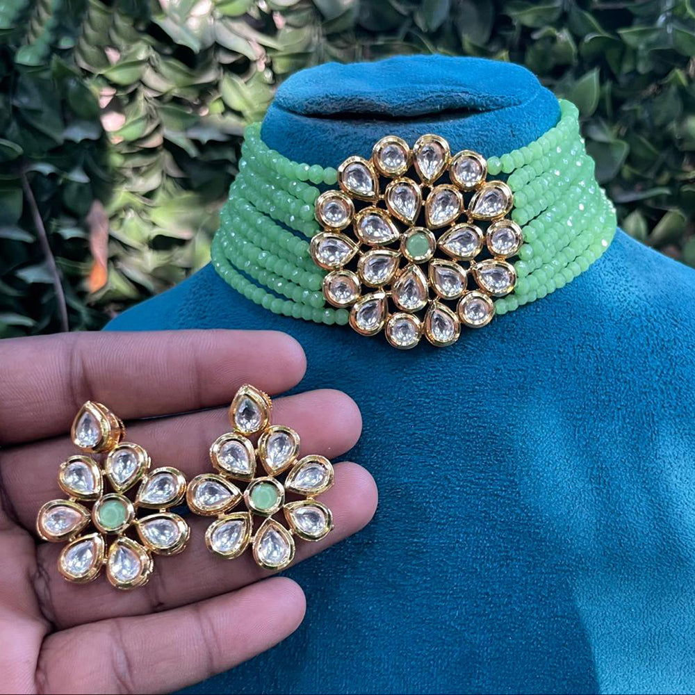 Amoliya Jewels Classic Kundan Stone And Pearl Choker Necklace Set