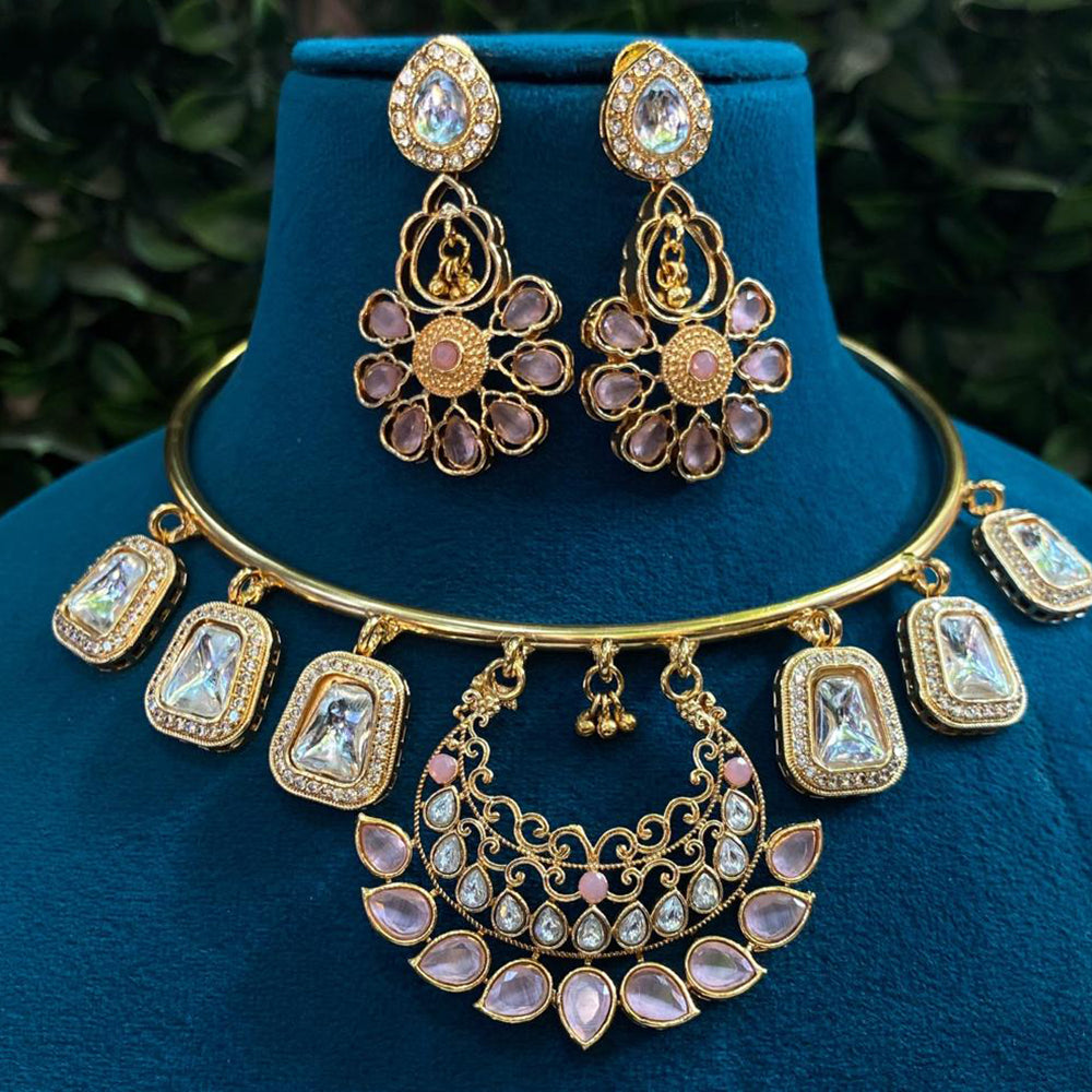 Amoliya Jewels Statement Kundan Stone Choker Necklace Set for Women