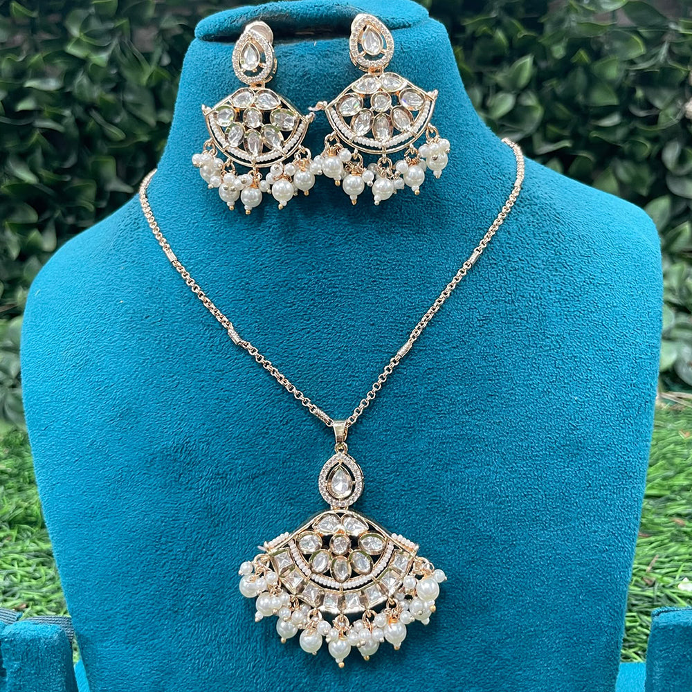 Amoliya Jewels Polki Kundan Stone And Pearl Chain Pendant Set