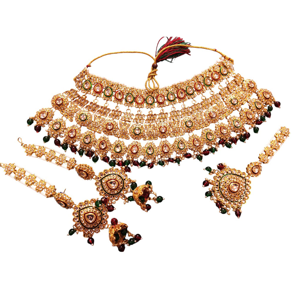 The Fashion Jewels Gold Plated Kundan Stone And Beads Necklace Set