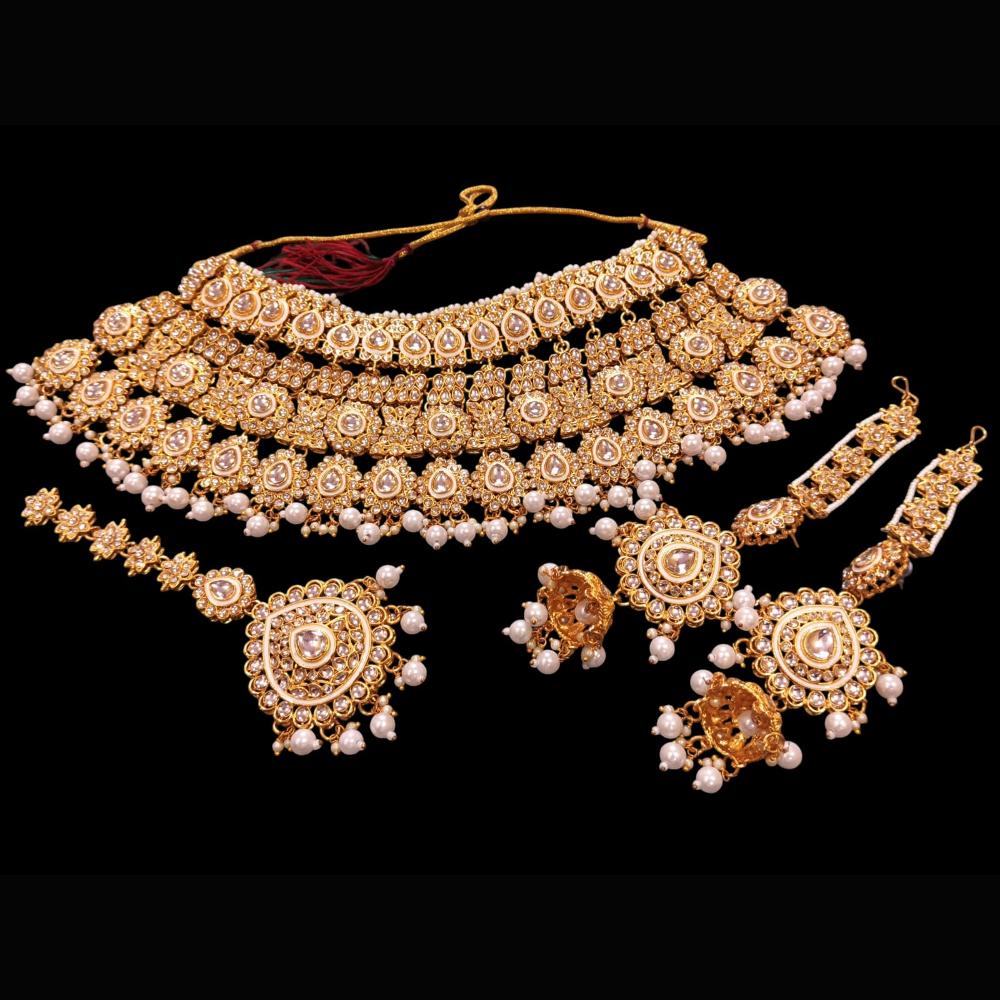 The Fashion Jewels Gold Plated Kundan Stone And Beads Necklace Set