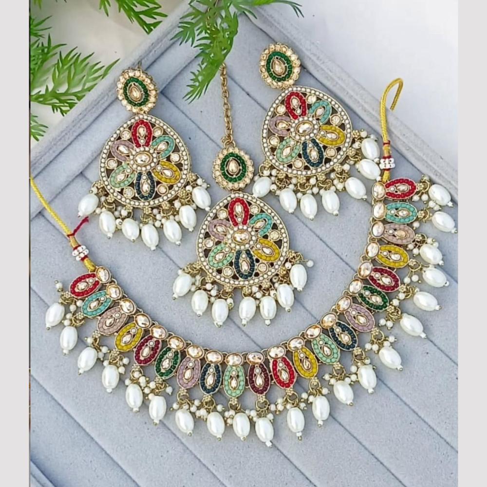 Anjali Jewellery Gold Plated Crystal Stone And Pearls Necklace Set