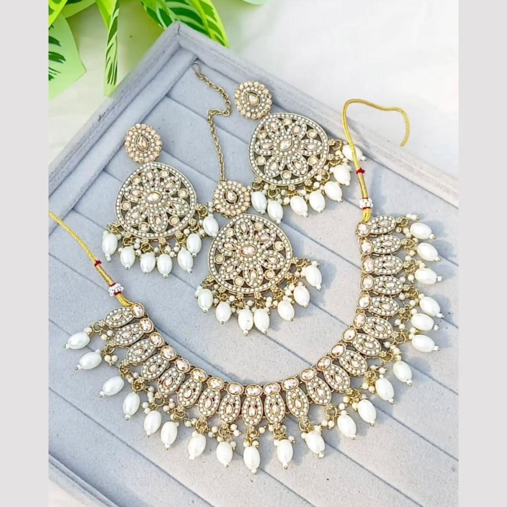 Anjali Jewellery Gold Plated Crystal Stone And Pearls Necklace Set
