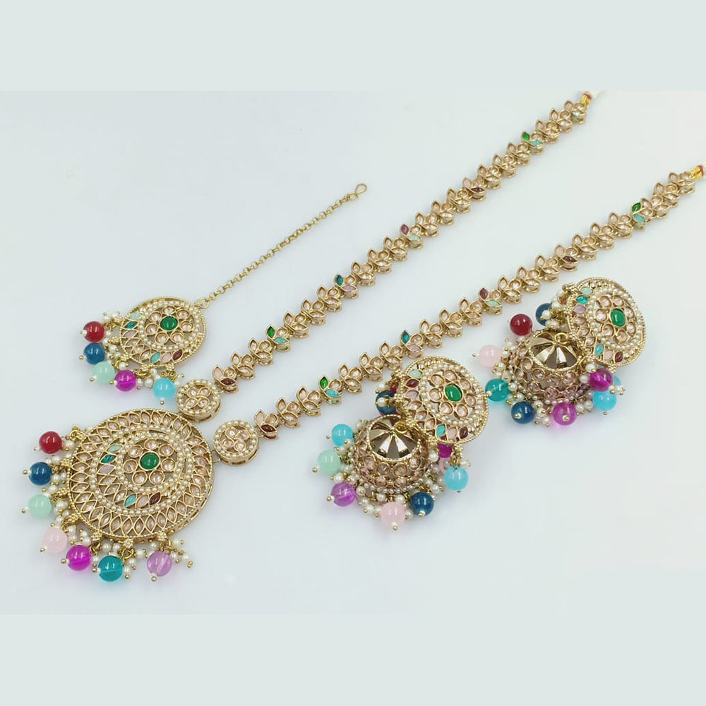 Rajwadi Collection Gold Plated Crystal Stone Pearl  And Beads Long Necklace Set
