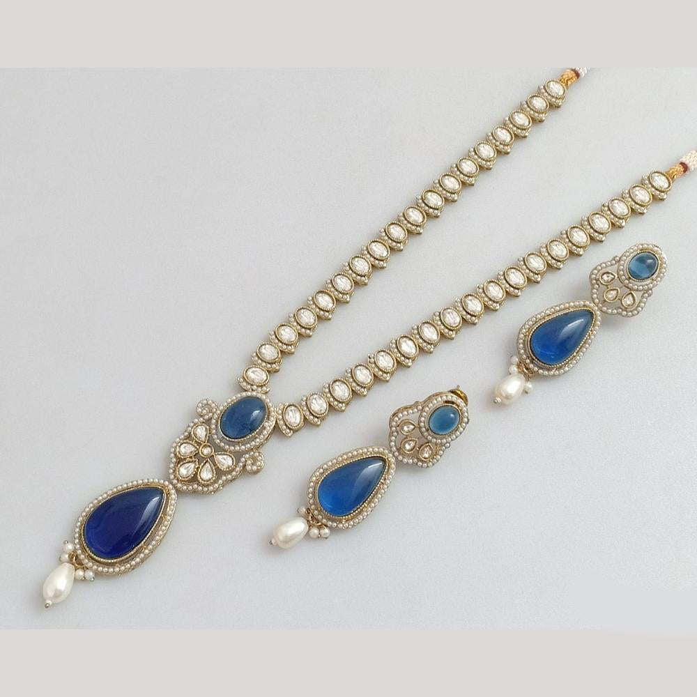 Rajwadi Collection Gold Plated Crystal Stone And Beads Long Necklace Set