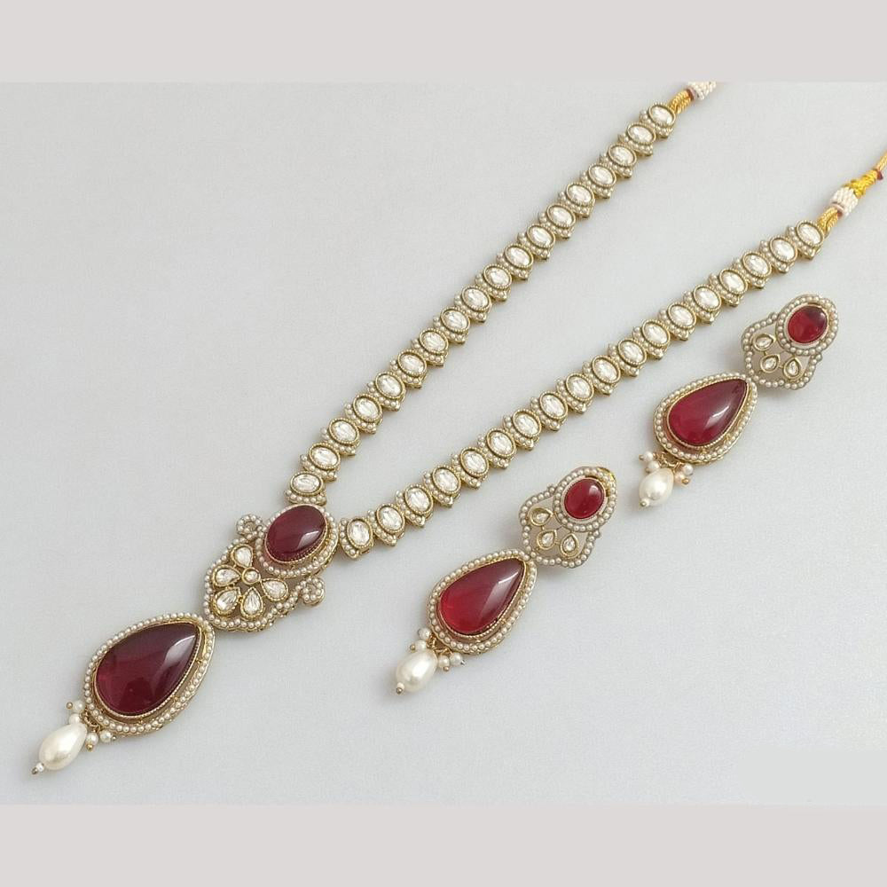 Rajwadi Collection Gold Plated Crystal Stone And Beads Long Necklace Set