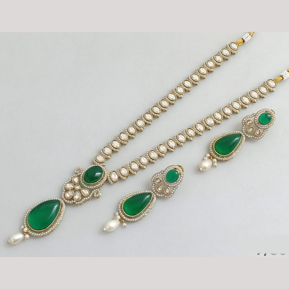 Rajwadi Collection Gold Plated Crystal Stone And Beads Long Necklace Set