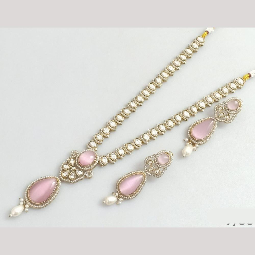 Rajwadi Collection Gold Plated Crystal Stone And Beads Long Necklace Set