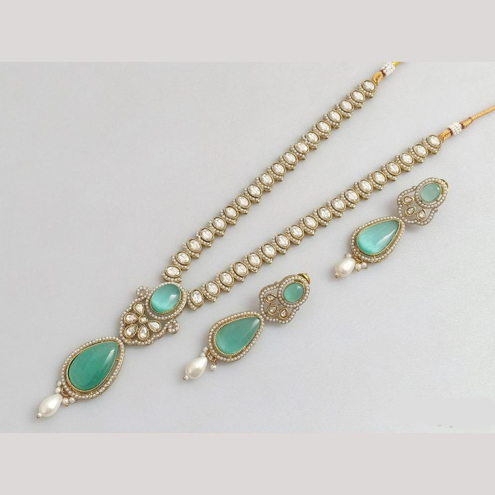 Rajwadi Collection Gold Plated Crystal Stone And Beads Long Necklace Set