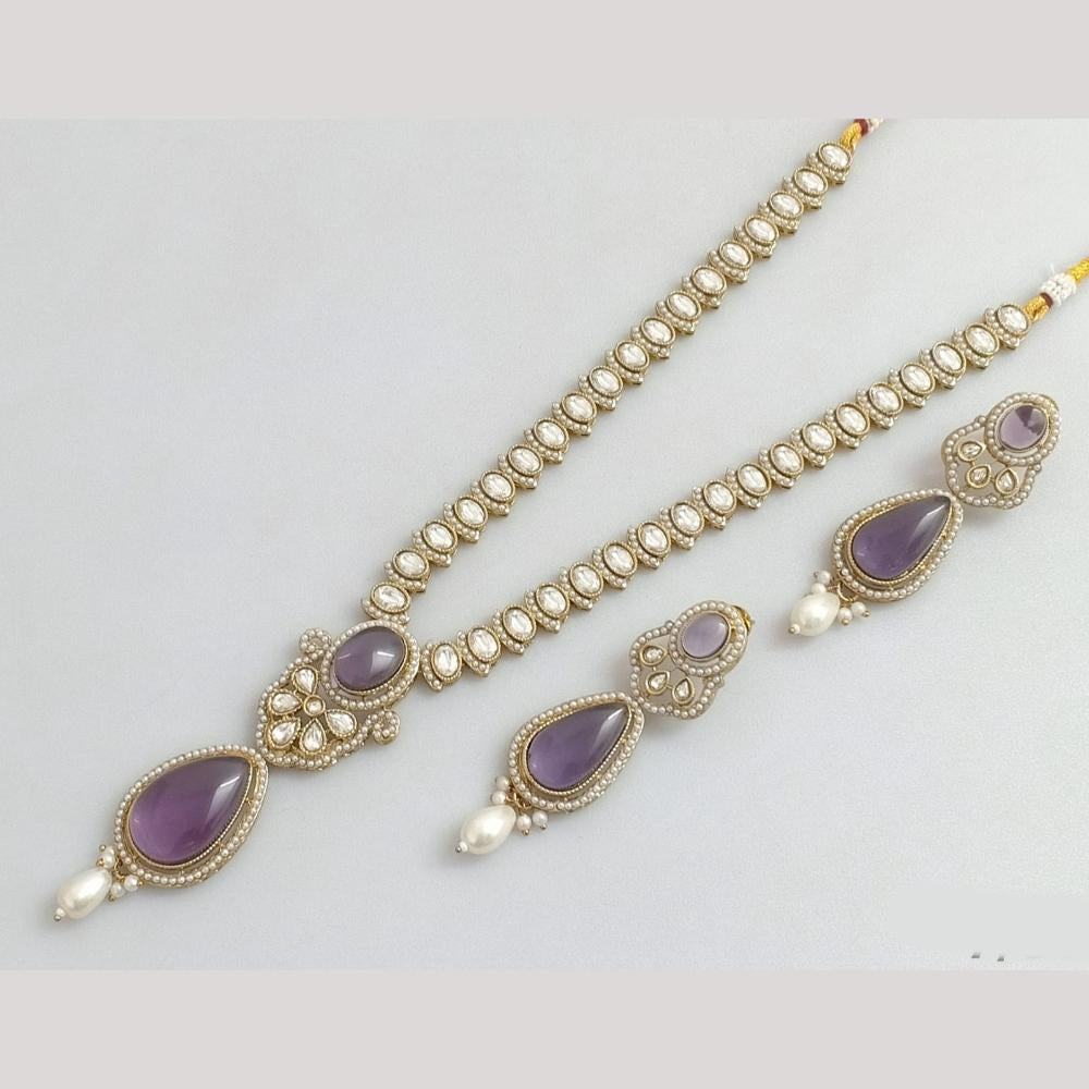 Rajwadi Collection Gold Plated Crystal Stone And Beads Long Necklace Set