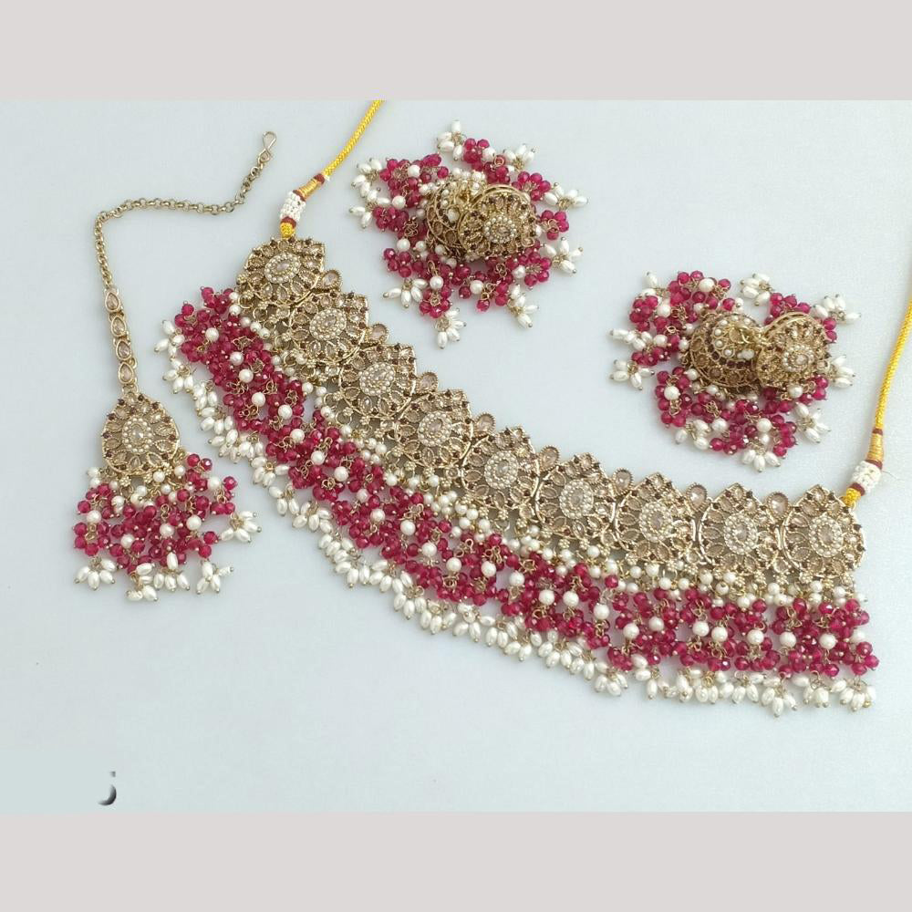 Rajwadi Collection Gold Plated Crystal Stone And Pearl Necklace Set