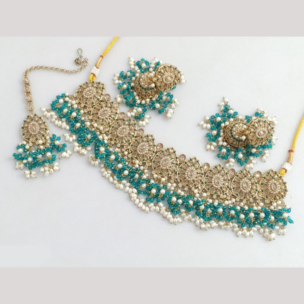 Rajwadi Collection Gold Plated Crystal Stone And Pearl Necklace Set