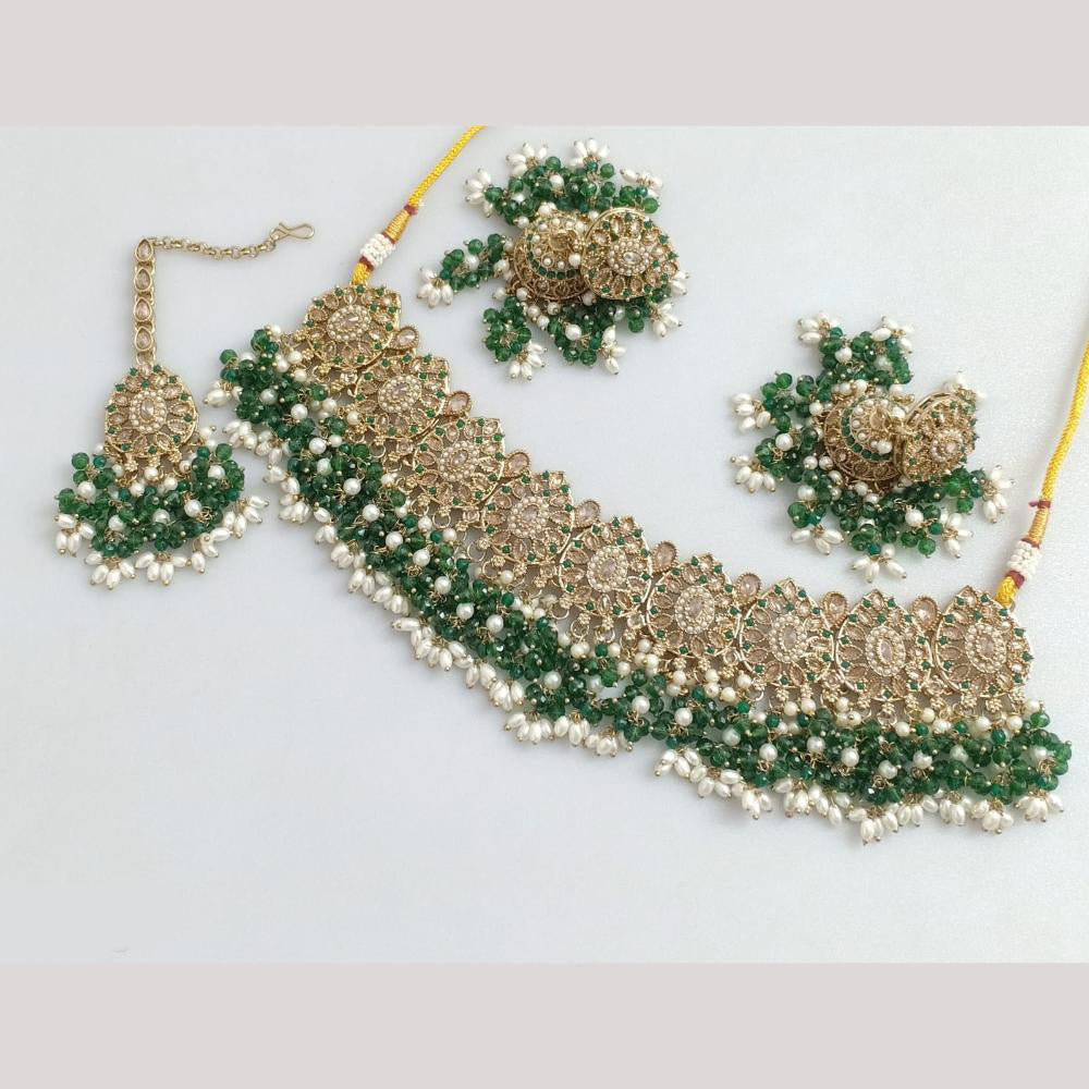 Rajwadi Collection Gold Plated Crystal Stone And Pearl Necklace Set