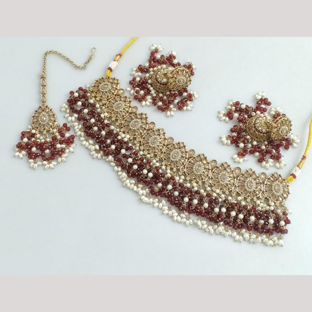 Rajwadi Collection Gold Plated Crystal Stone And Pearl Necklace Set