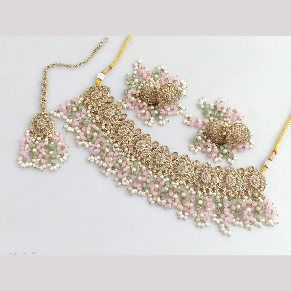 Rajwadi Collection Gold Plated Crystal Stone And Pearl Necklace Set