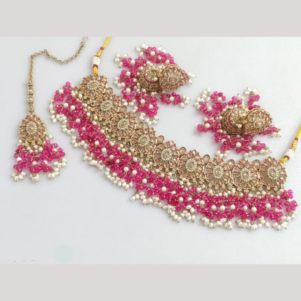 Rajwadi Collection Gold Plated Crystal Stone And Pearl Necklace Set