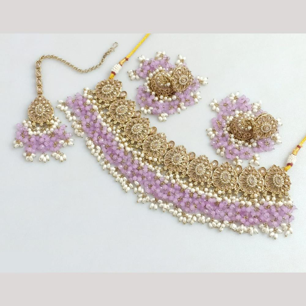 Rajwadi Collection Gold Plated Crystal Stone And Pearl Necklace Set