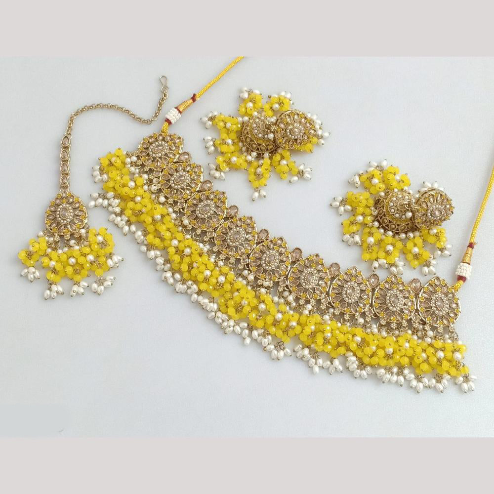 Rajwadi Collection Gold Plated Crystal Stone And Pearl Necklace Set