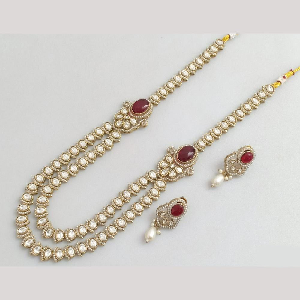 Rajwadi Collection Gold Plated Crystal Stone And Beads Long Necklace Set