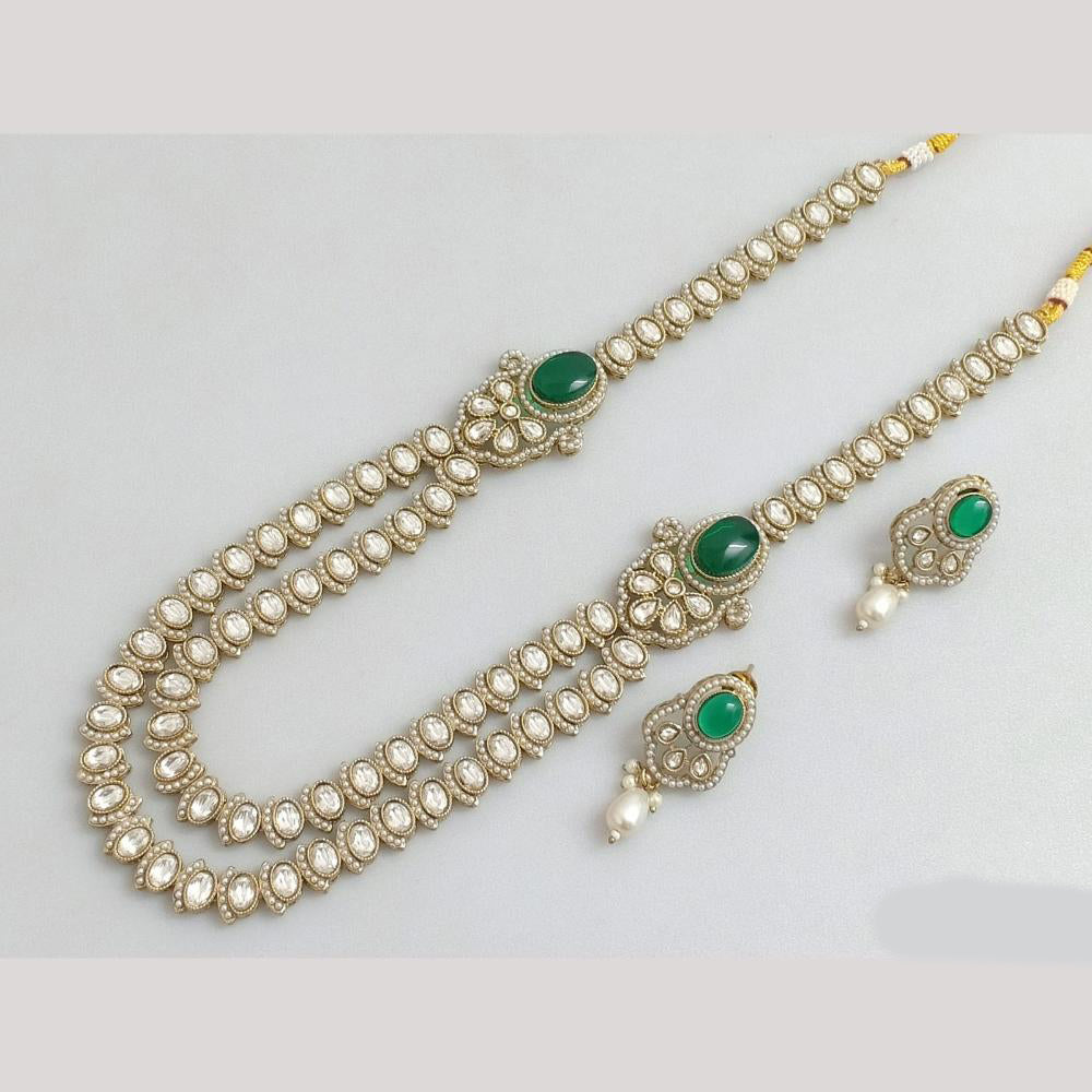 Rajwadi Collection Gold Plated Crystal Stone And Beads Long Necklace Set