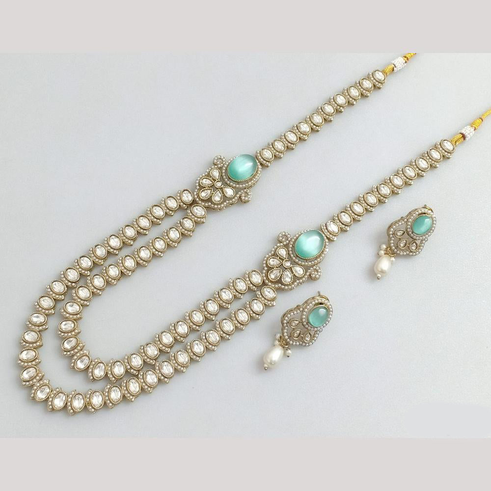 Rajwadi Collection Gold Plated Crystal Stone And Beads Long Necklace Set