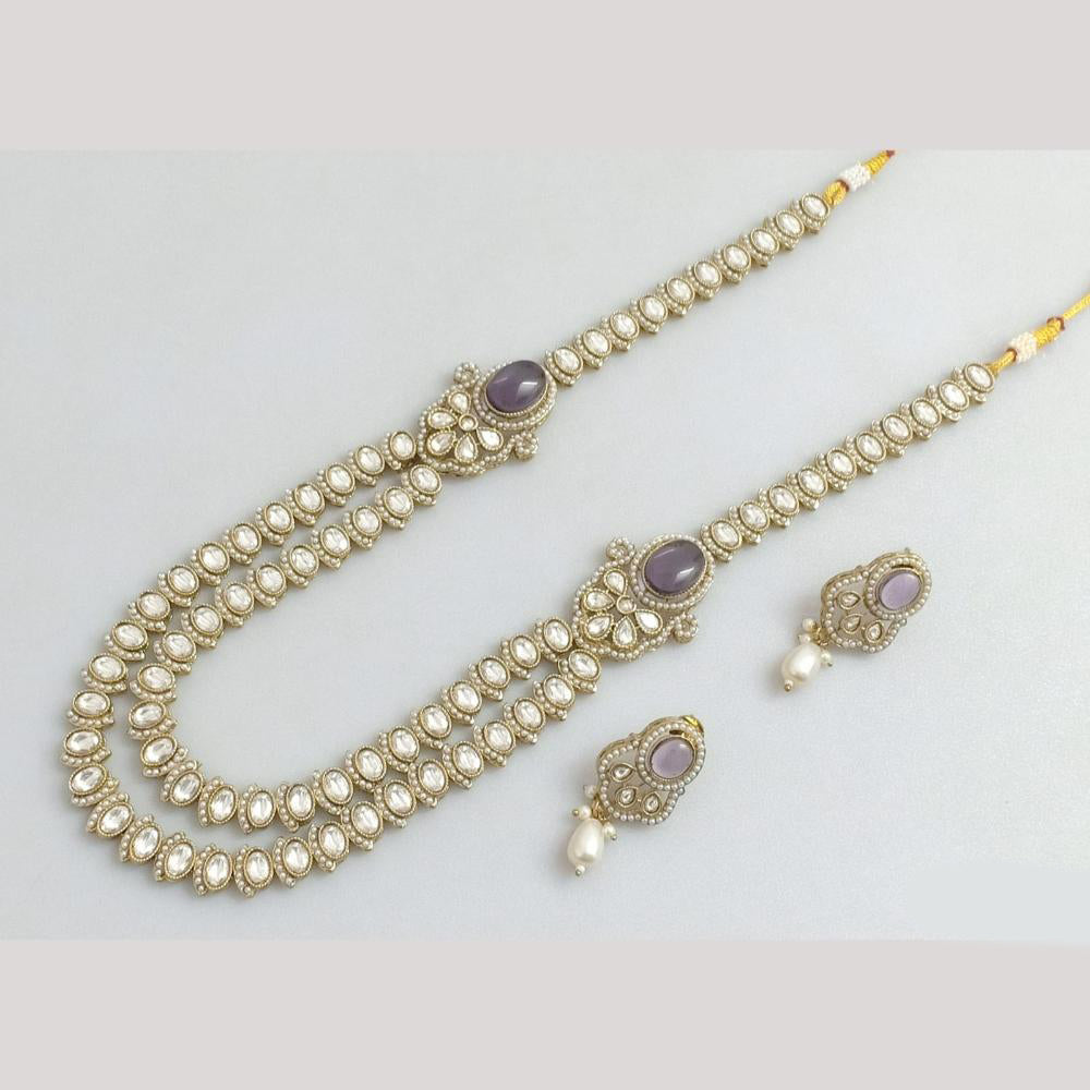 Rajwadi Collection Gold Plated Crystal Stone And Beads Long Necklace Set