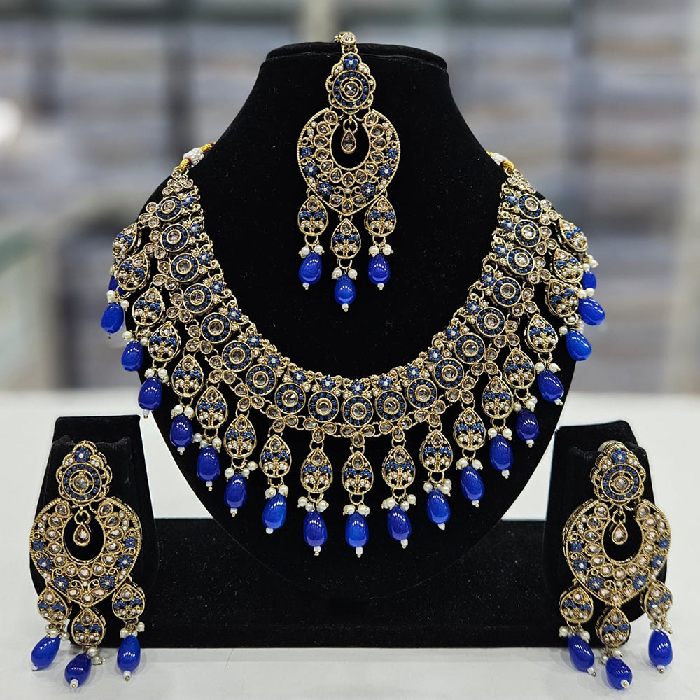 Rajwadi Collection Gold Plated Crystal Stone And Beads Necklace Set