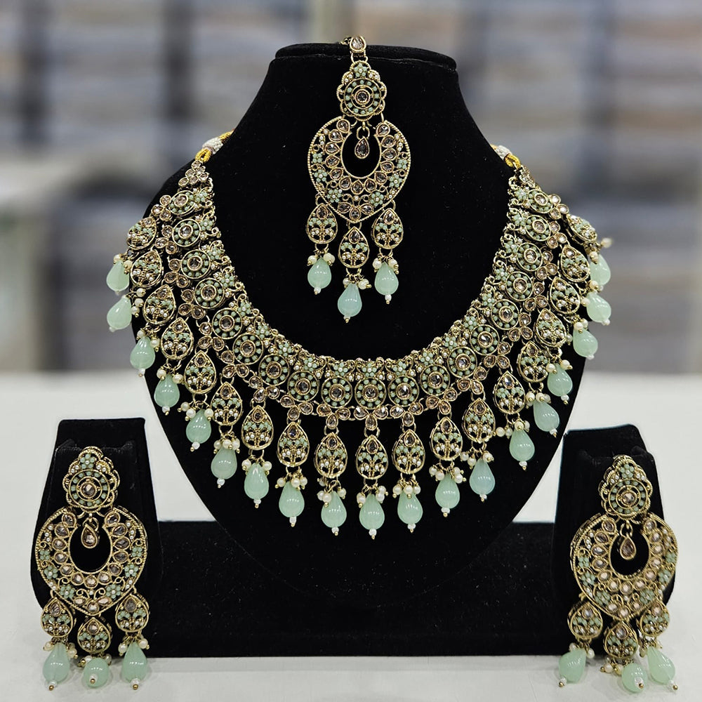 Rajwadi Collection Gold Plated Crystal Stone And Beads Necklace Set