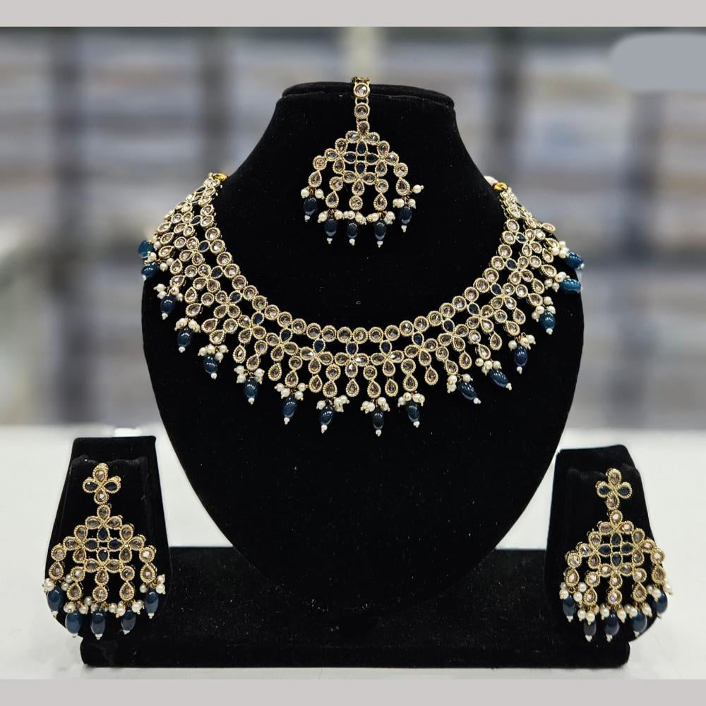 Rajwadi Collection Gold Plated Crystal Stone And Beads Necklace Set
