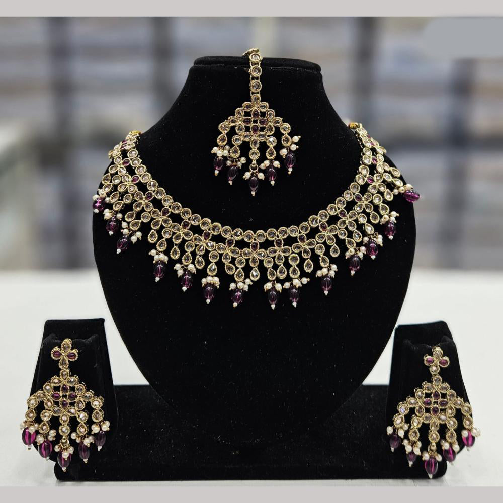 Rajwadi Collection Gold Plated Crystal Stone And Beads Necklace Set