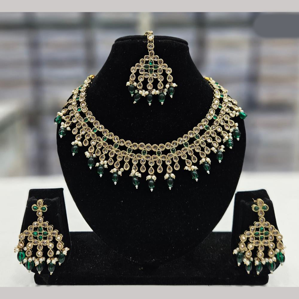 Rajwadi Collection Gold Plated Crystal Stone And Beads Necklace Set