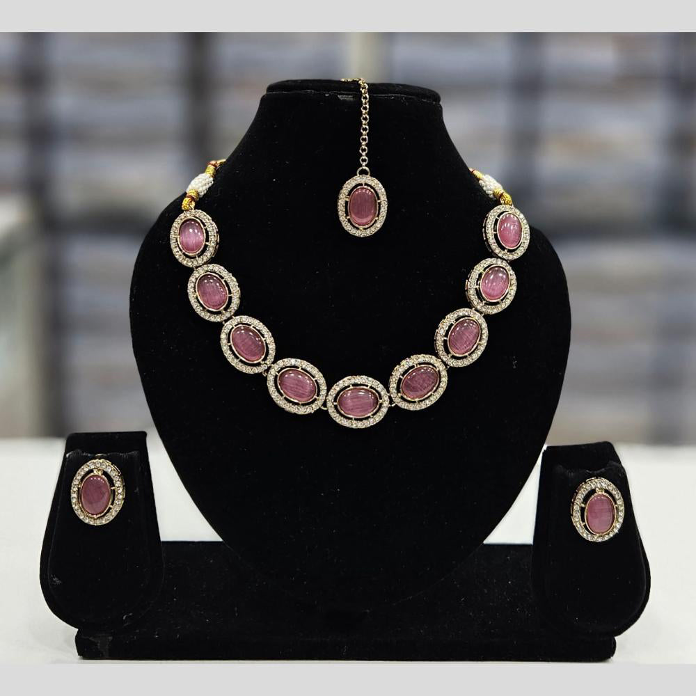 Rajwadi Collection Gold Plated Crystal Stone  Necklace Set