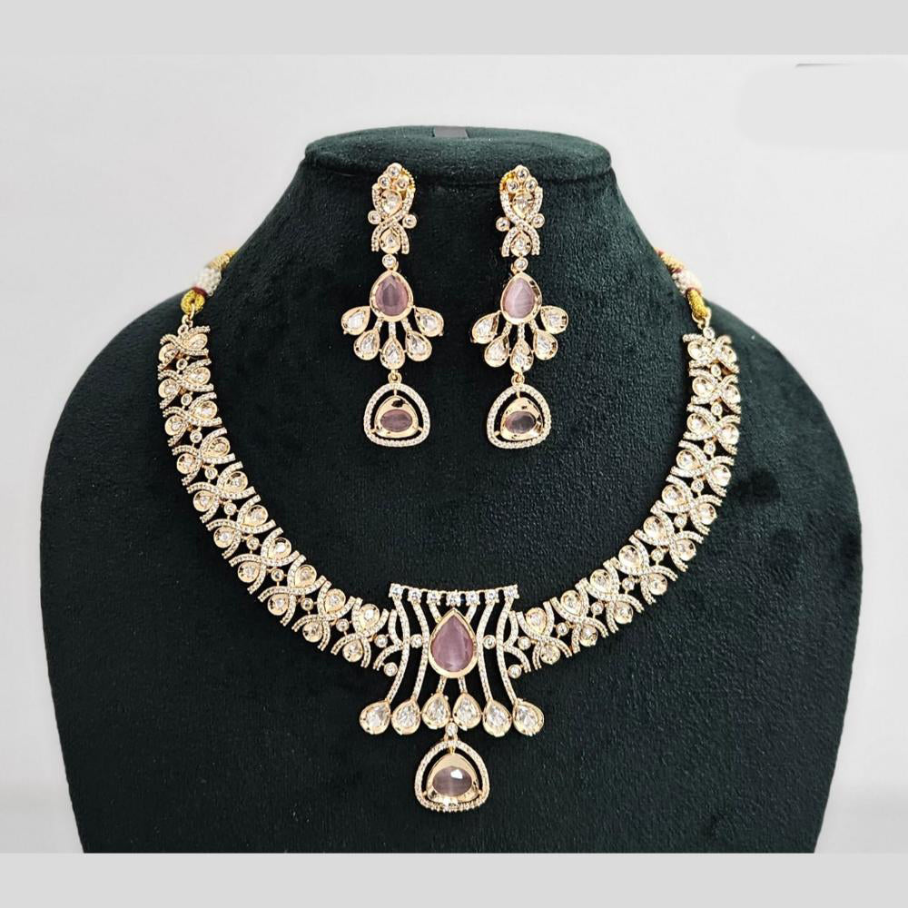Rajwadi Collection Gold Plated American Diamond Necklace Set