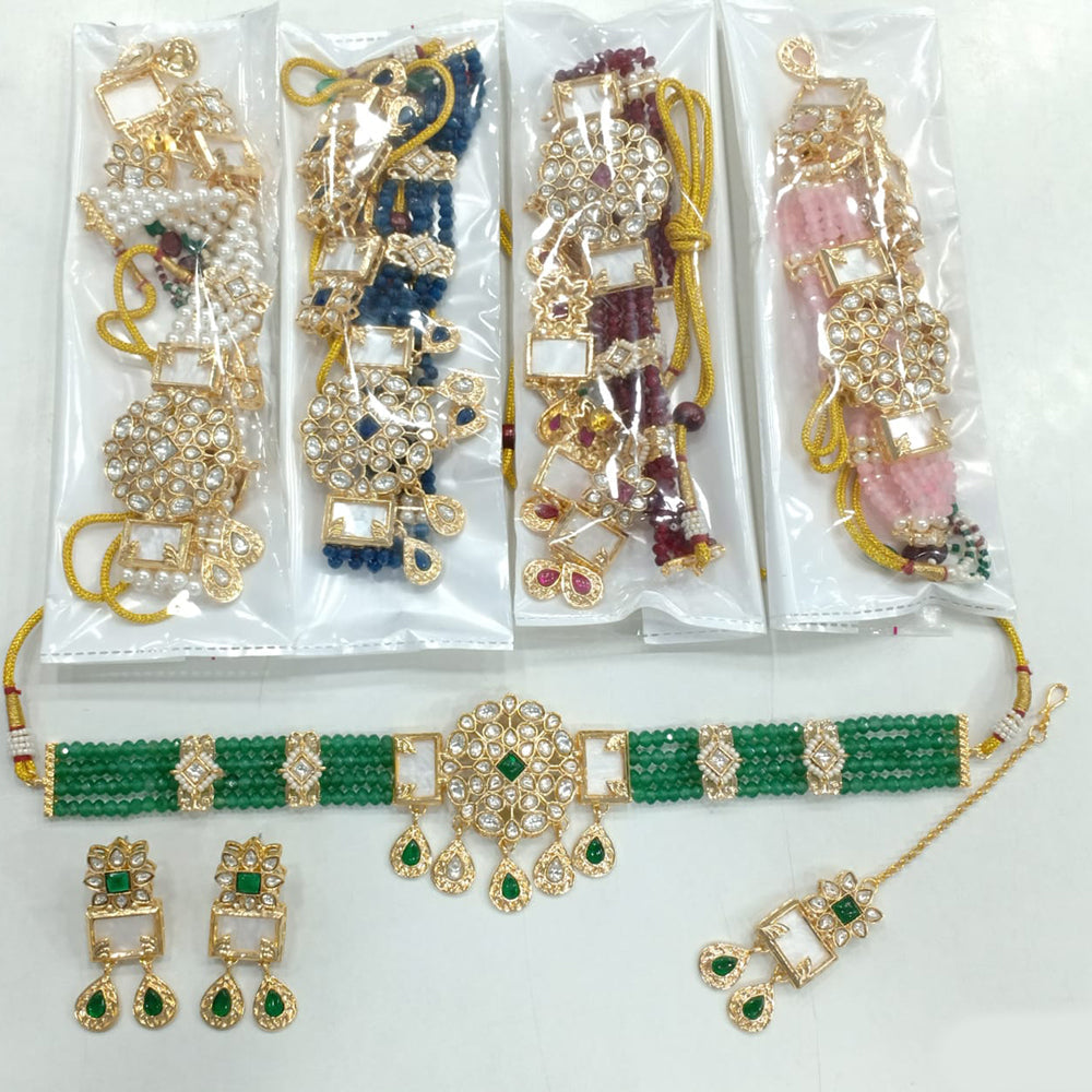 Rajwadi Collection Gold Plated Kundan Stone And Pearl Choker Necklace Set