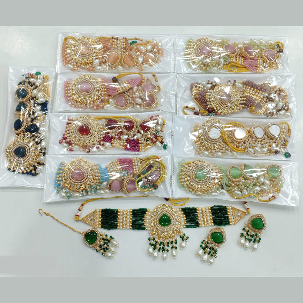 Rajwadi Collection Gold Plated Kundan Stone And Pearl Choker Necklace Set