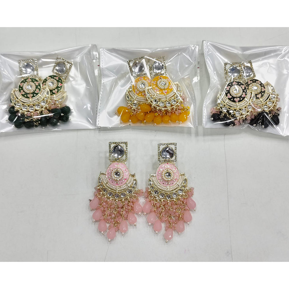 Rajwadi Collection Elegant Kundan and Pearl Meenakari Dangler Earrings