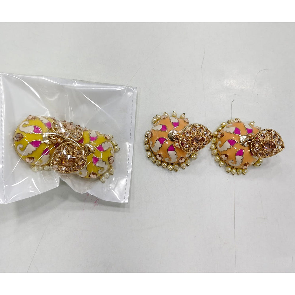 Rajwadi Collection Elegant Kundan and Pearl Meenakari Jhumki Earrings