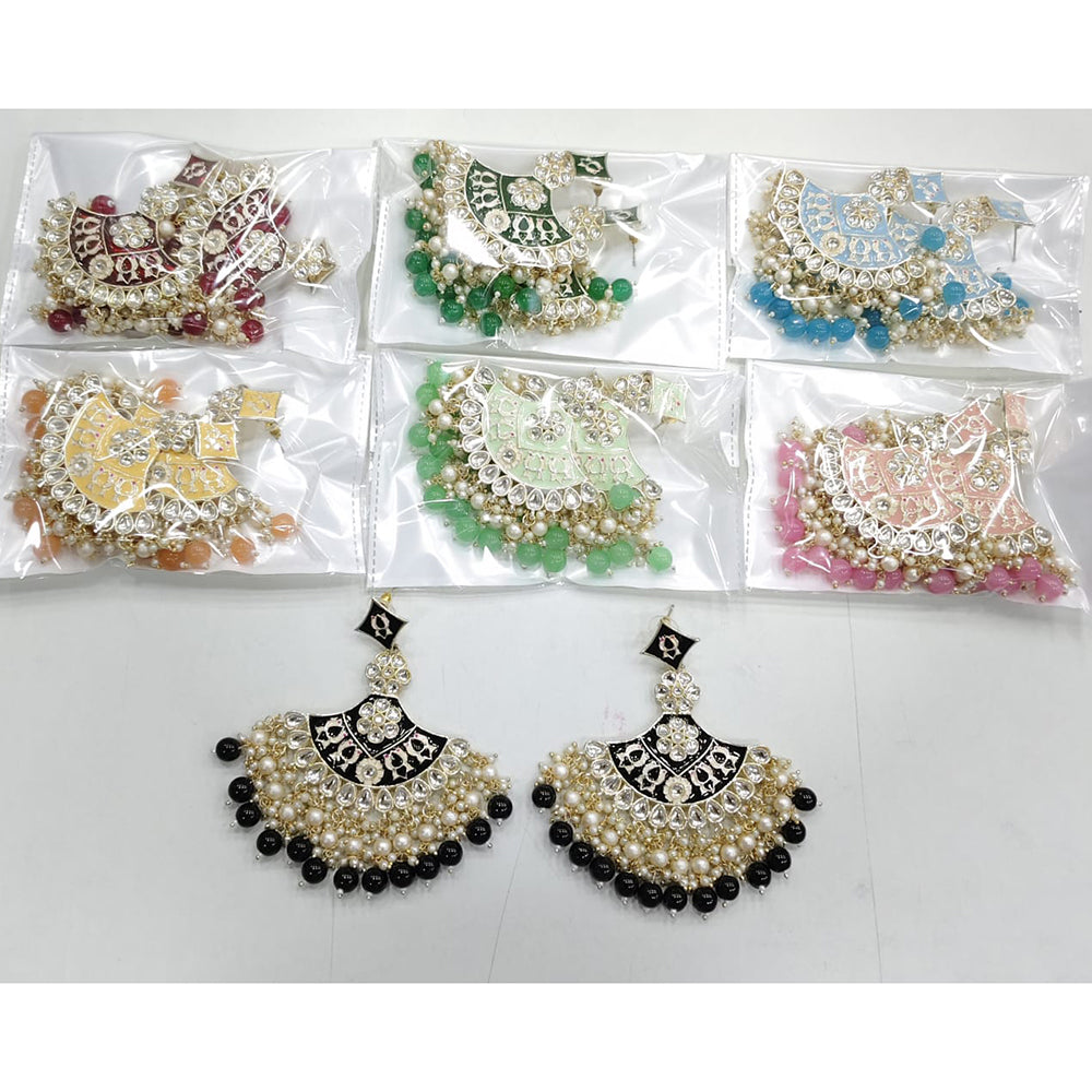 Rajwadi Collection Elegant Kundan and Pearl Meenakari Dangler Earrings
