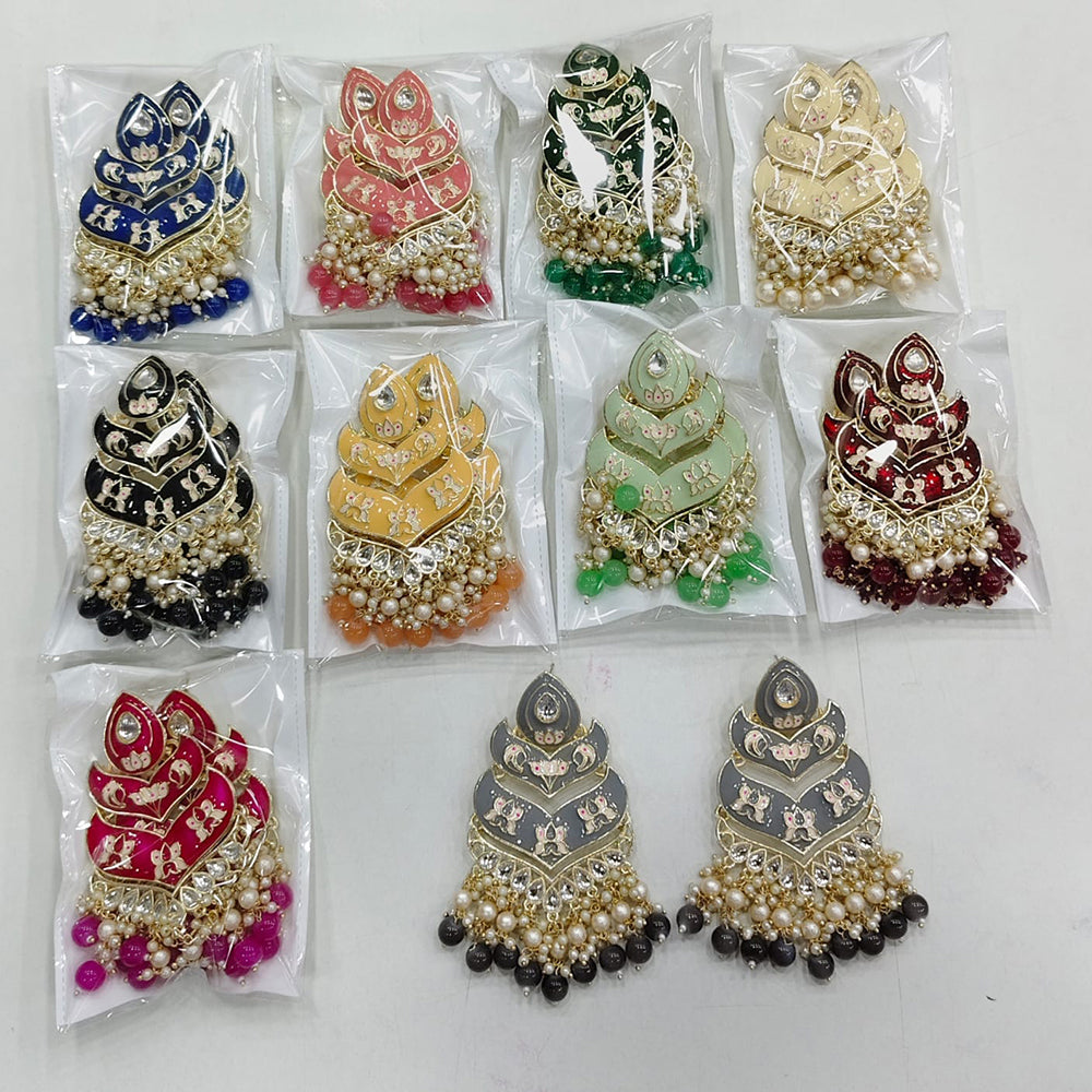 Rajwadi Collection Elegant Kundan and Pearl Meenakari Dangler Earrings