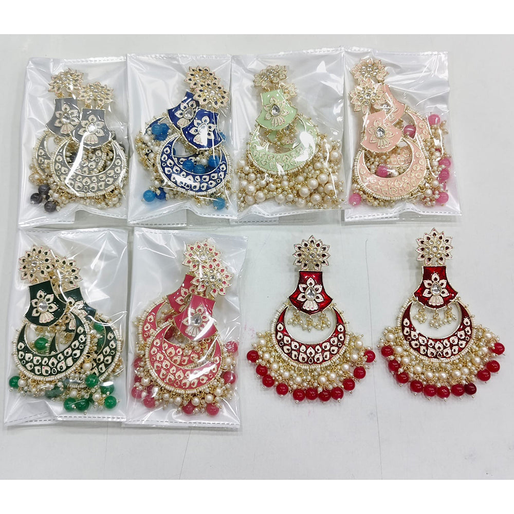 Rajwadi Collection Elegant Kundan and Pearl Meenakari Dangler Earrings