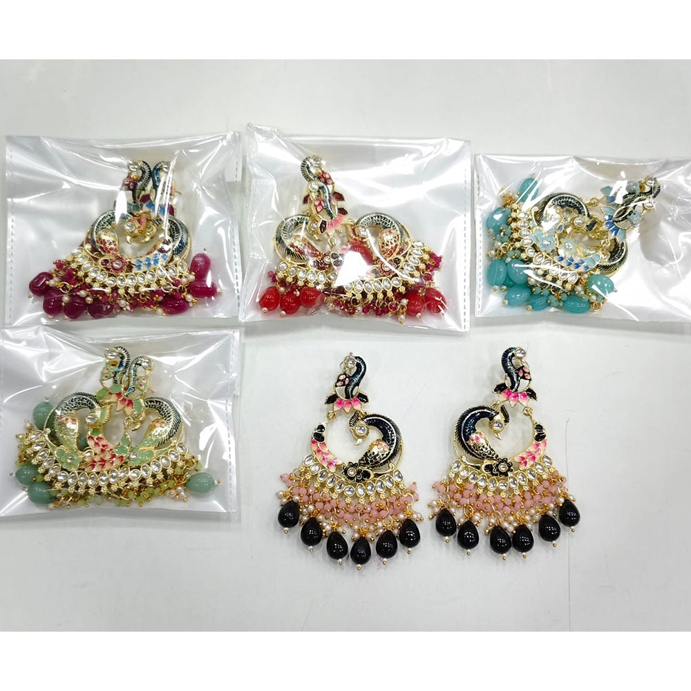 Rajwadi Collection Elegant Kundan and Pearl Meenakari Dangler Earrings