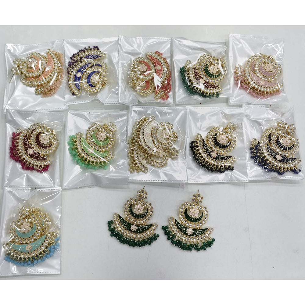 Rajwadi Collection Elegant Kundan and Pearl Meenakari Dangler Earrings