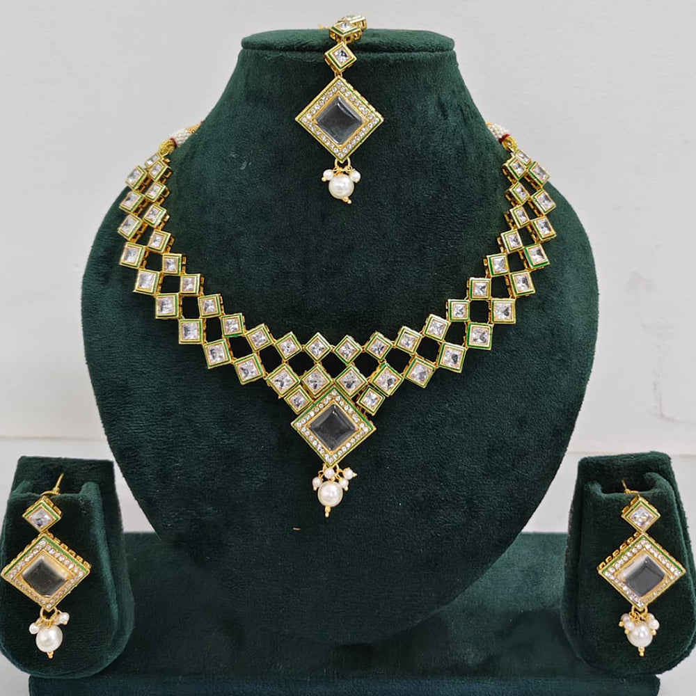 Rajwadi Collection Crystal Stone And Pearl Designer Necklace Set