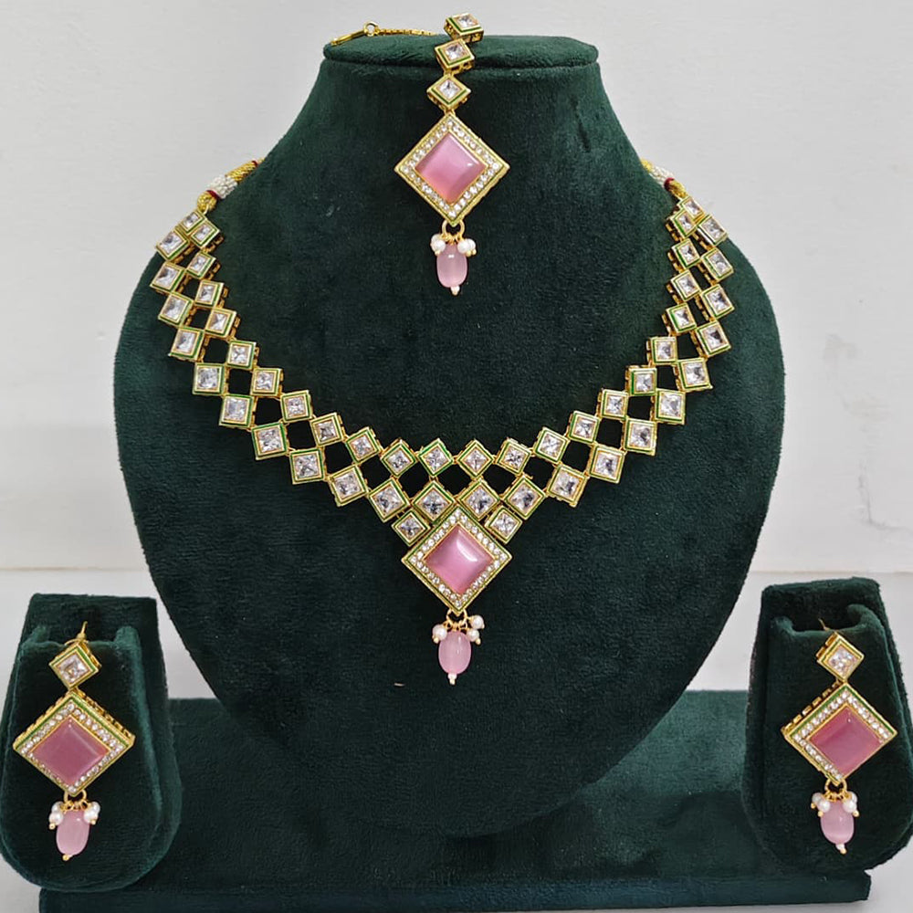 Rajwadi Collection Crystal Stone And Pearl Designer Necklace Set