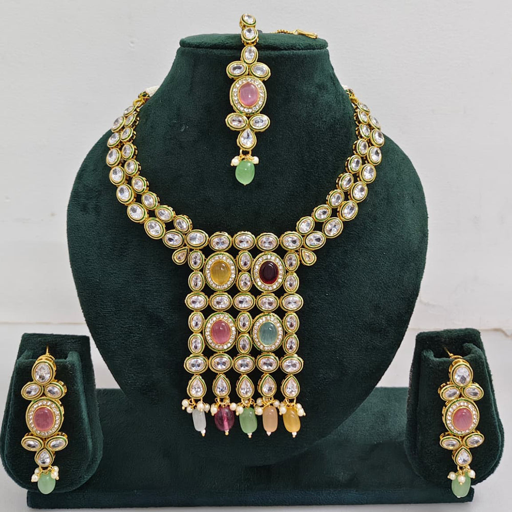 Rajwadi Collection Crystal Stone And Pearl Designer Necklace Set
