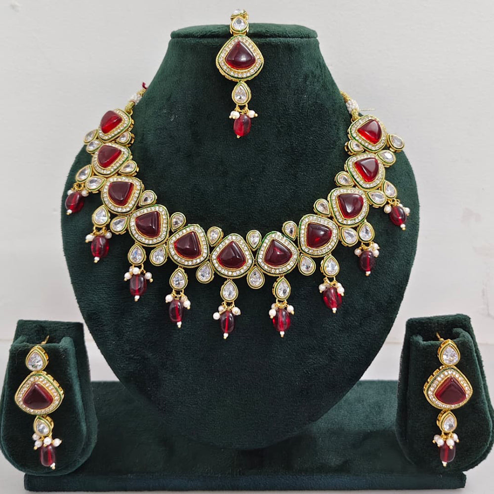 Rajwadi Collection Crystal Stone And Pearl Designer Necklace Set