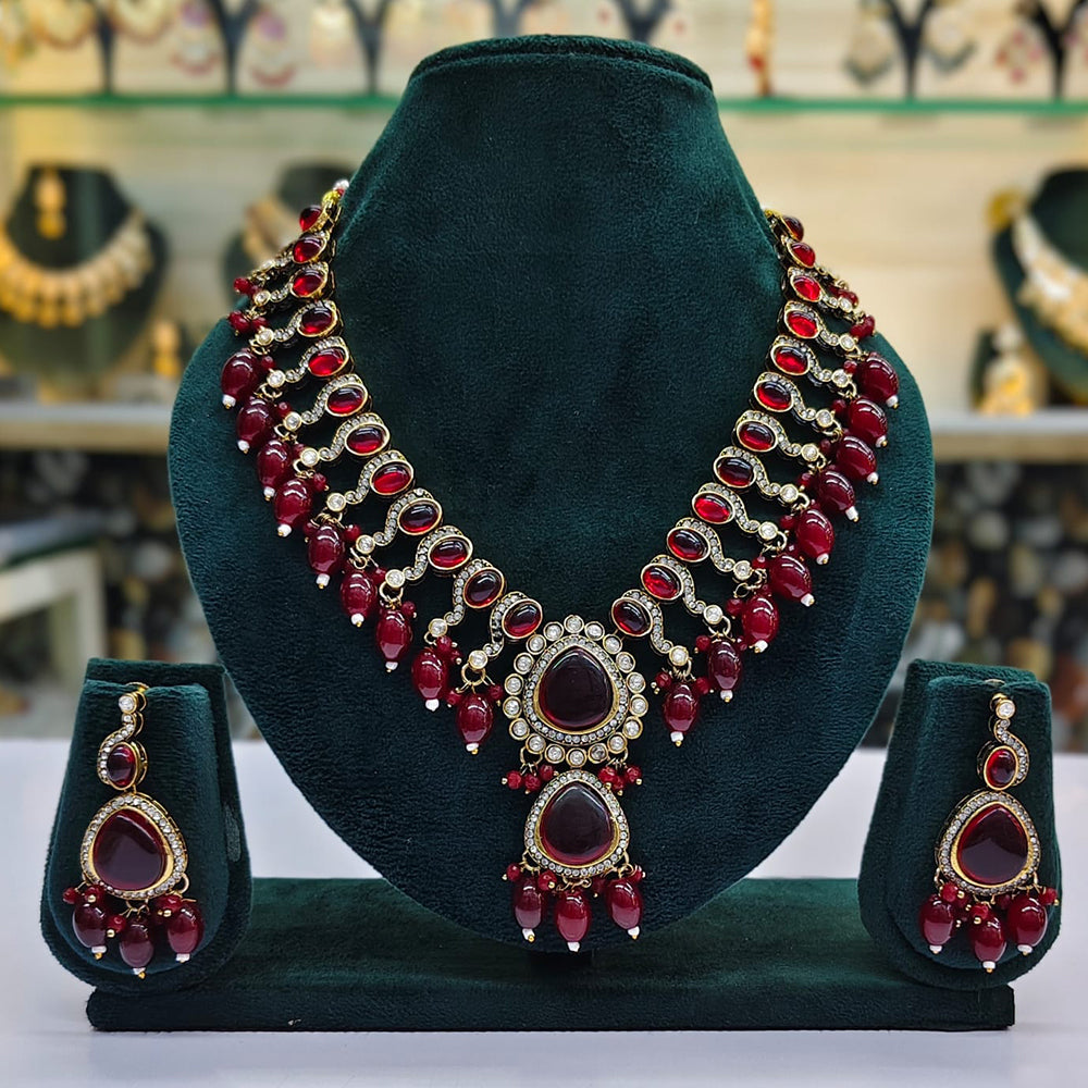 Rajwadi Collection Premium Pota And Austrain Pearl Ethnic Necklace Set