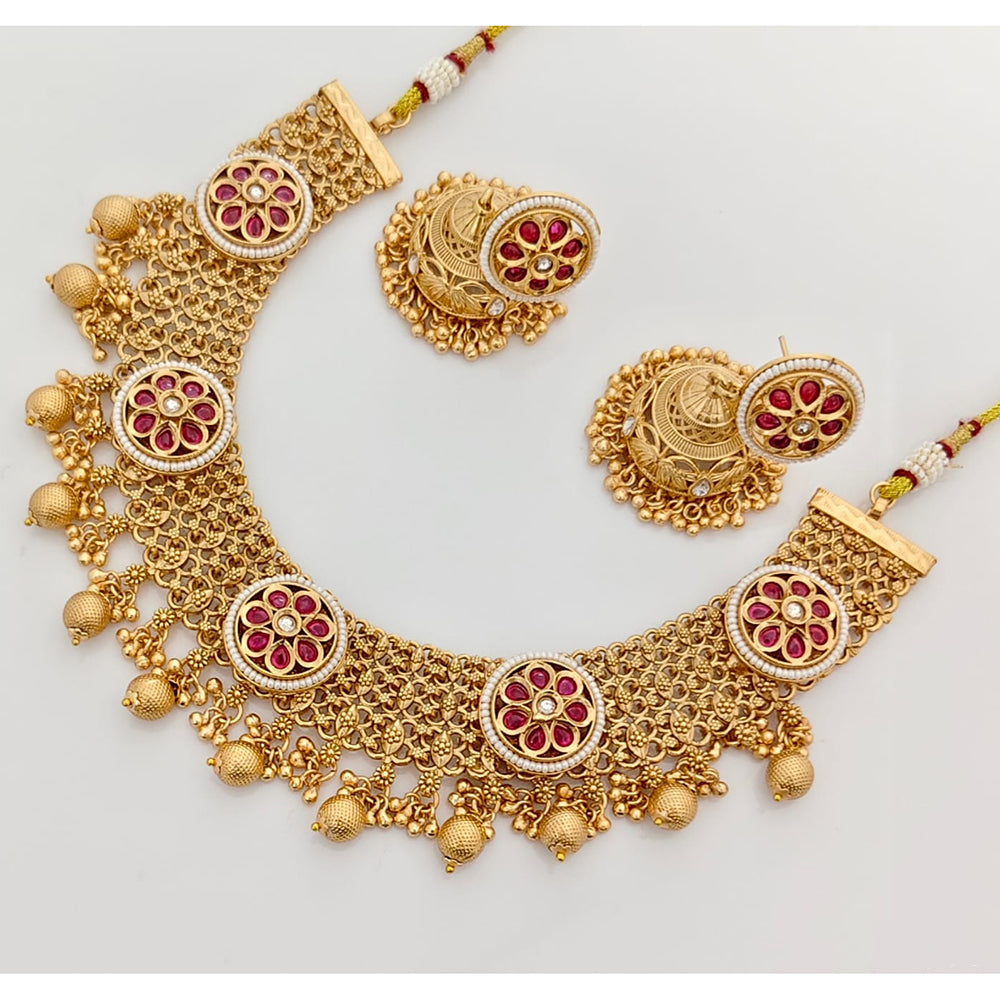 Rajwadi Collection Premium Pota Stone And Pearl Ethnic Necklace Set